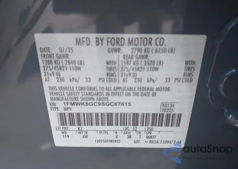 2025 Ford Explorer St z USA, uszkodzony, nr VIN 1FMWK8GC9SGC67615